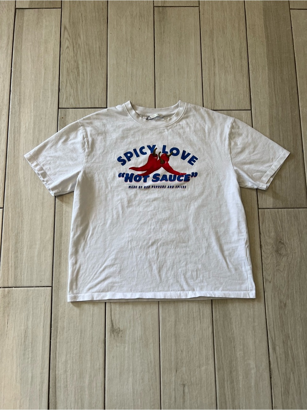 Zara Spicy Love Hot Sauce White T shirt Short Sleeve Size Medium